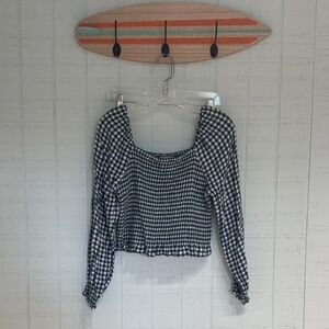 So Gingham Smocked Long Sleeve Top